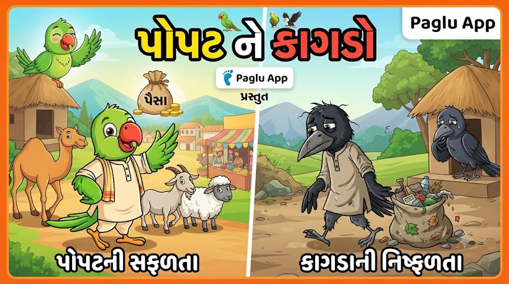 પોપટ અને કાગડાની બોધદાયક વાર્તા | Popat Ane Kagdo | Paglu App