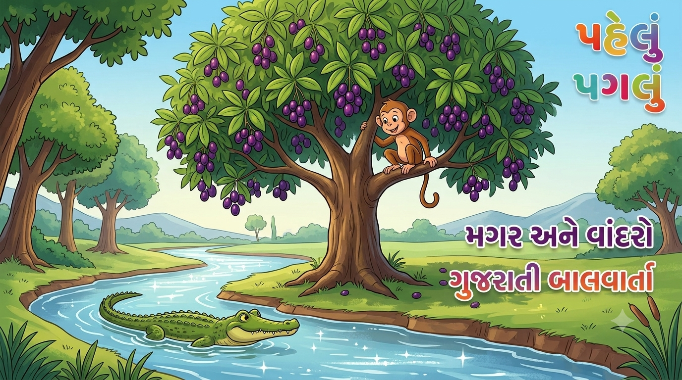 🐊 વાંદરો અને મગર | Vandro Ane Magar | Gujarati Animated Moral Story for Kids 🐒